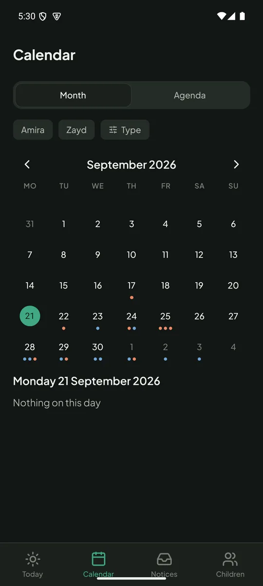 Calendar in dark mode