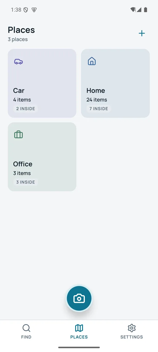 Places screen with tiles for Car, Home and Office